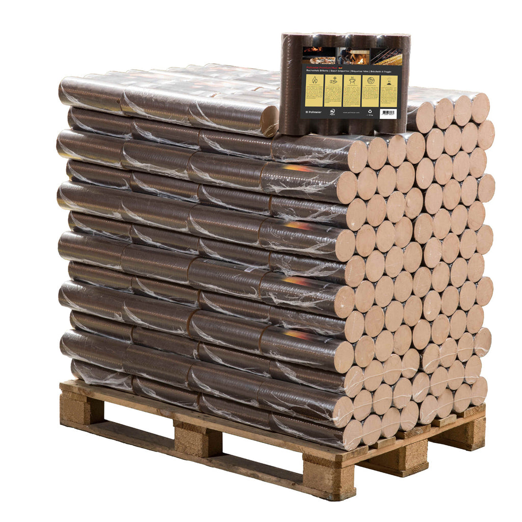 960kg Pollmeier - Runde Buchen Briketts in 10kg-Packungen inkl. Lieferung