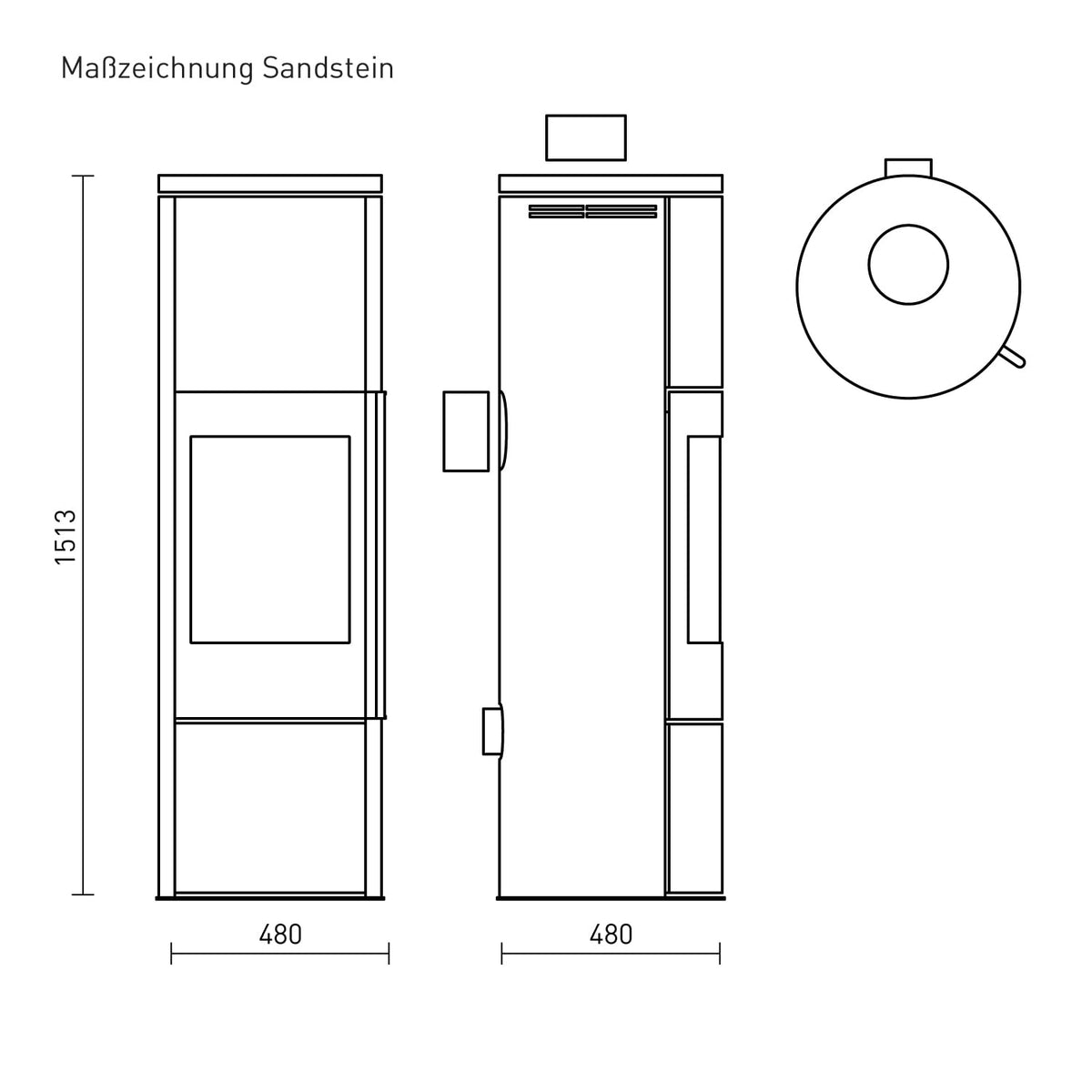 Fireplace Perondi Kaminofen RLU Stahl Schwarz | Topplatte Sandstein